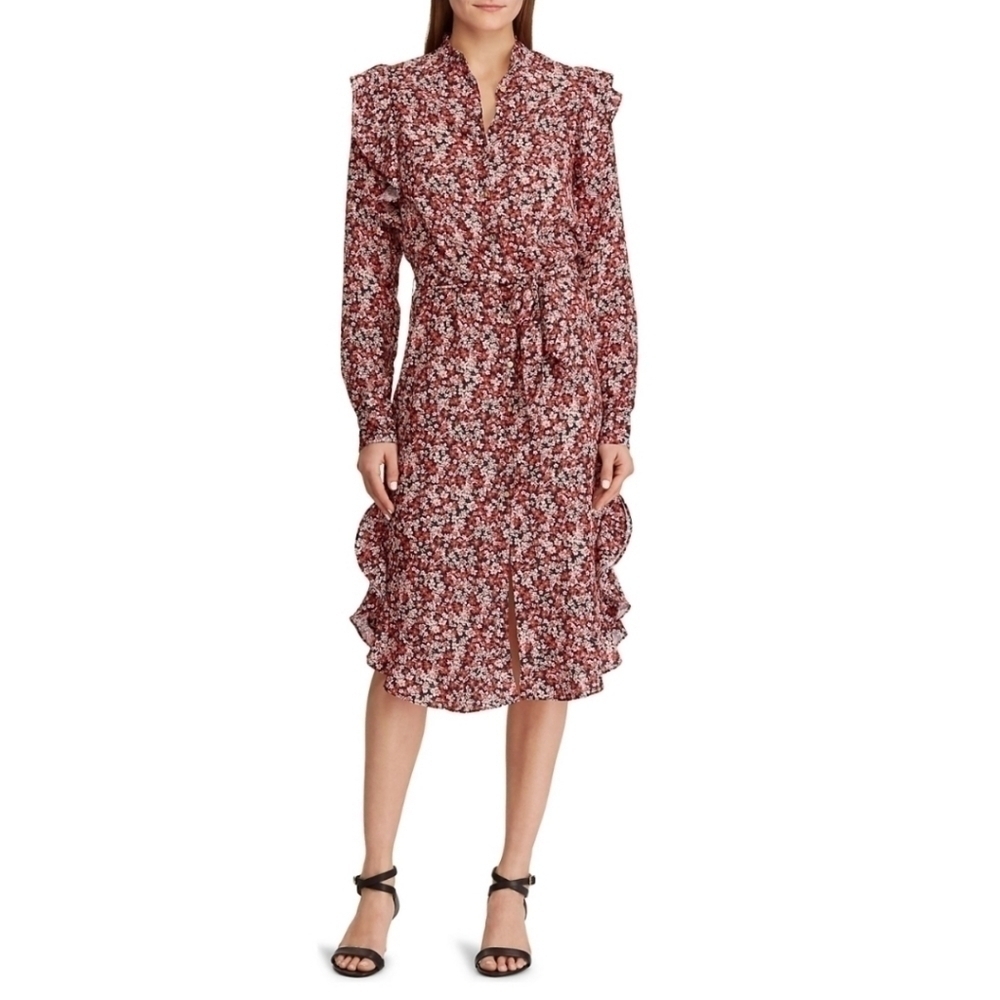 Ralph‎ Lauren Floral Ruffled Crepe Dress 6